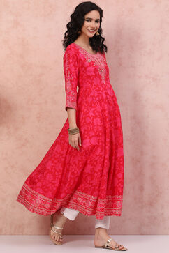Pink LIVA Kalidar Kurta Dress image number 3