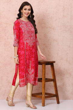 Pink LIVA Straight Kurta image number 5