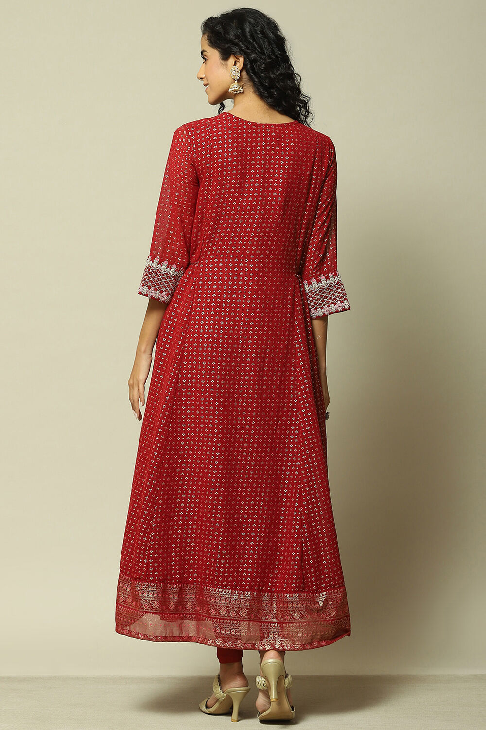 Ecru Polyester Kalidar Printed Kurta Legging Suit Set image number 5