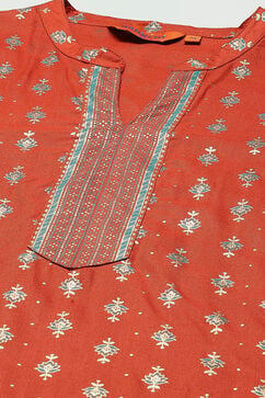Rust LIVA Blend Straight Printed Kurta Palazzo Suit Set image number 1