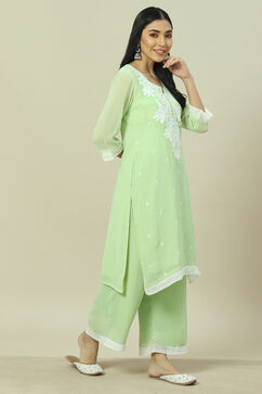 Lime Green Cotton Blend Straight Kurta image number 3