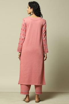Peach Jacquard Straight Printed Kurta Palazzo Suit Set image number 4