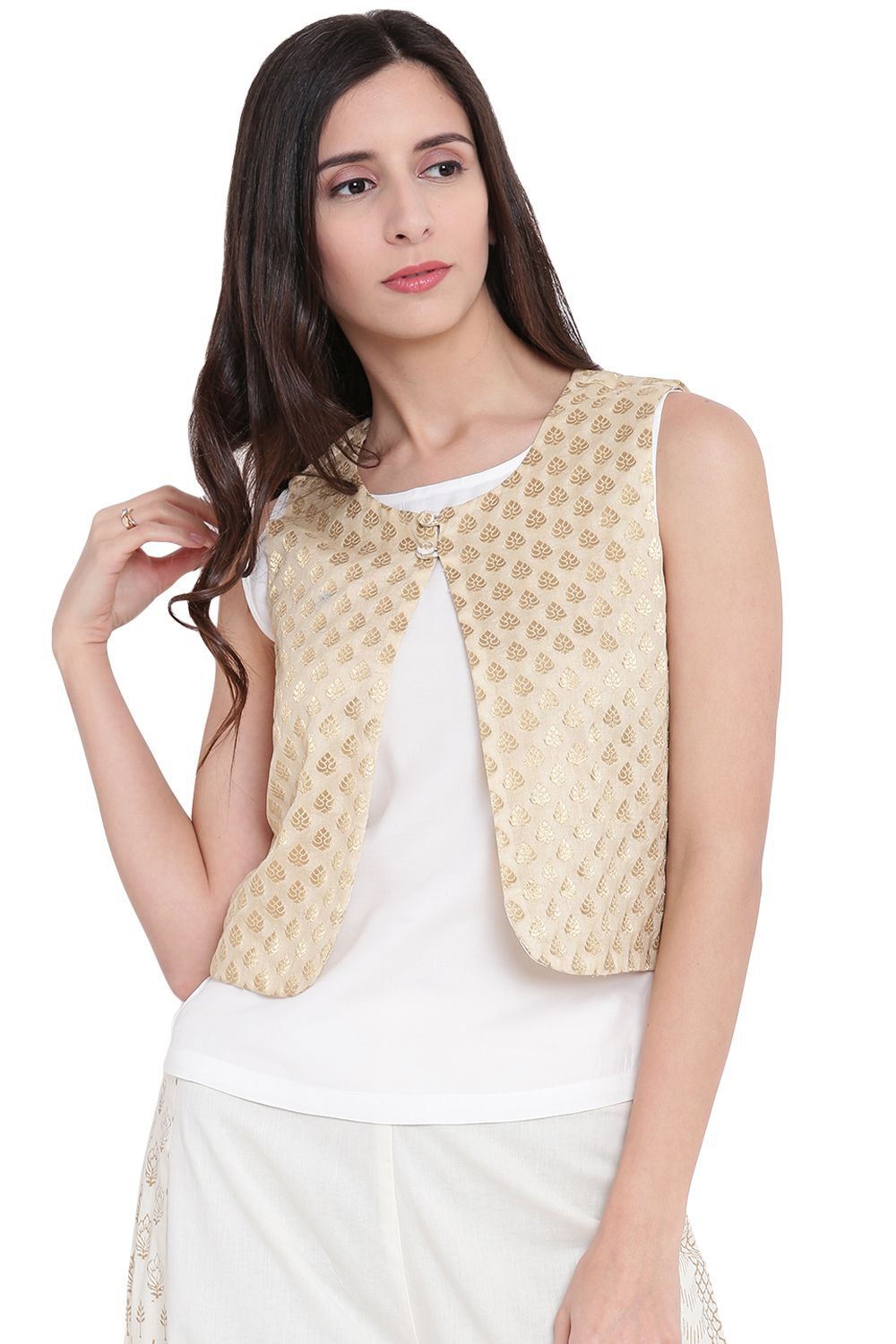 Buy Beige Art Silk Front Open Reversible Jacket 1N by Rangriti