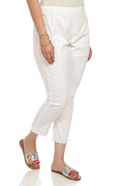 White Poly Cotton Slim Pants image number 1