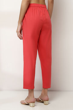 Coral Cotton Lycra Solid Regular Pants image number 4