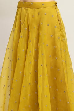 Yellow Viscose Blend A-Line Solid Top Lehanga Lehenga image number 2