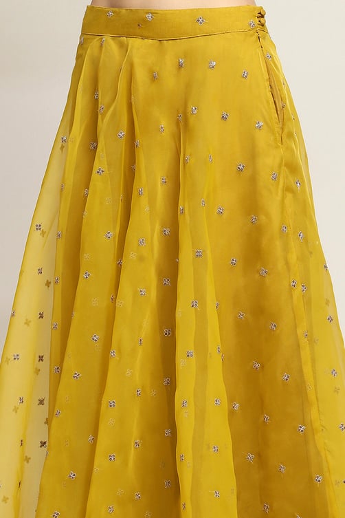 Yellow Viscose Blend A-Line Solid Top Lehanga Lehenga image number 2