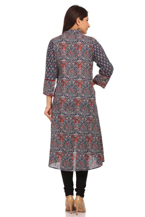 Blue Asymmetric Cotton Kurta image number 3