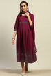 Red Viscose Blend Gathered Printed Dress With Dupatta image number 5