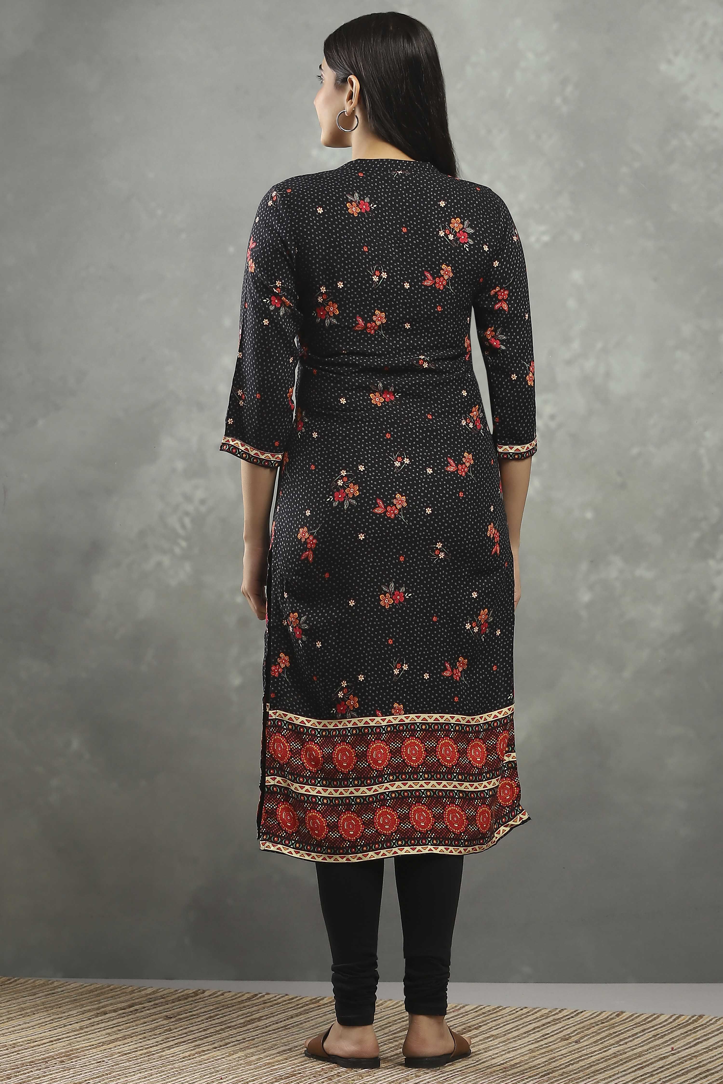 Black Viscose Straight Kurta Pants Set image number 4