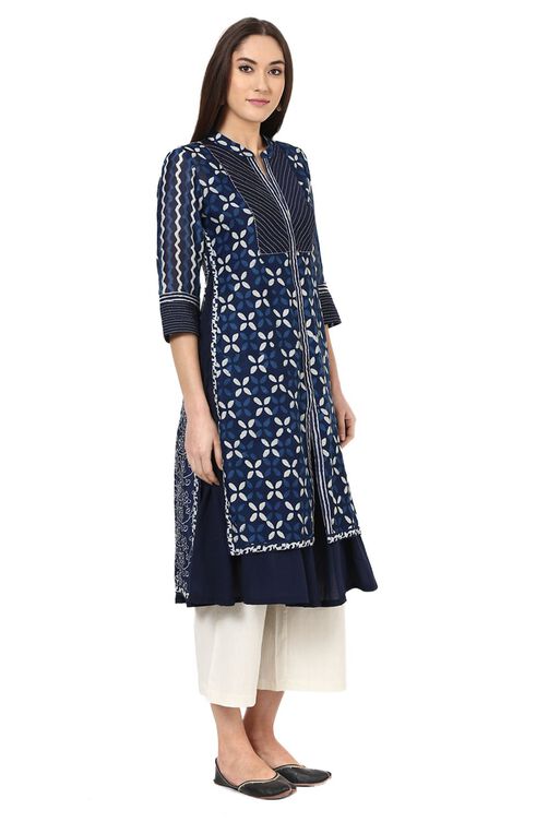 Indigo Straight Poly Chanderi Kurta image number 3