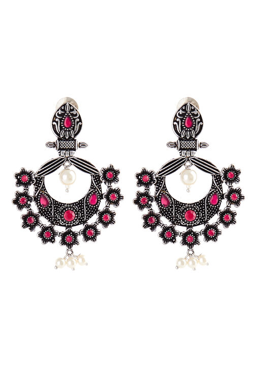 Dark pink Metal Brass Earrings image number 2