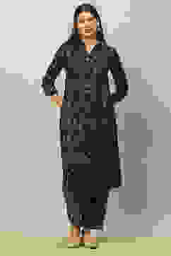 Navy Blue Viscose Blend Straight Printed Kurta Salwar Suit Set image number 0