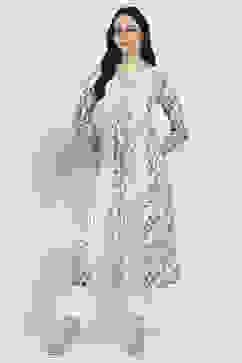 White Cotton Printed A-Line Kurta image number 5