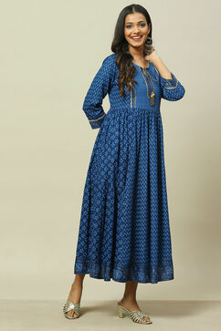 Blue LIVA Tiered Dress image number 3