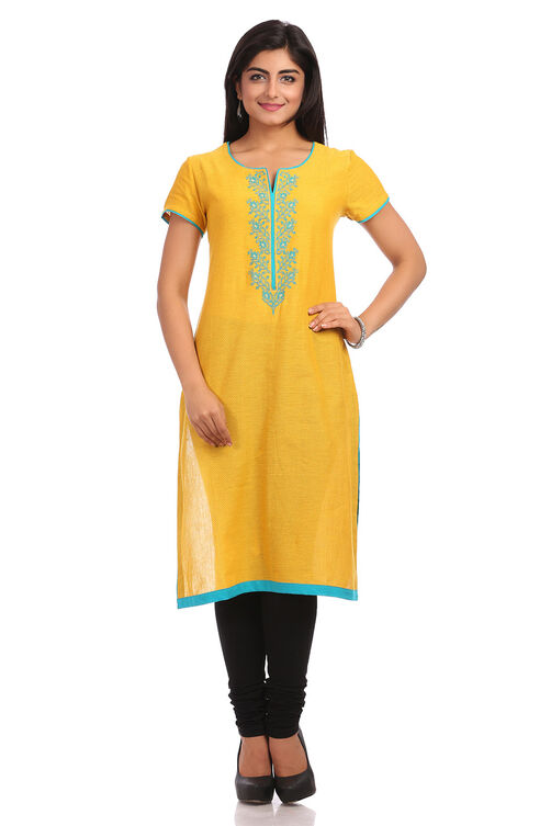 Mustard Straight Cotton Kurta image number 0