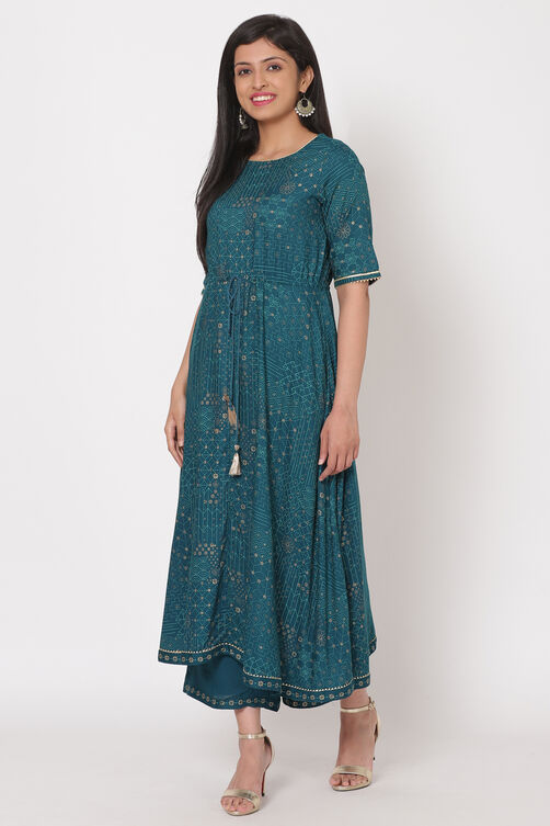Green Viscose Rayon A Line Kurta image number 3