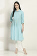 Teal Modal Blend Straight Kurta image number 5