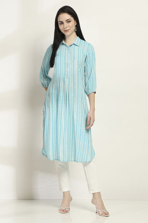 Teal Modal Blend Straight Kurta image number 5