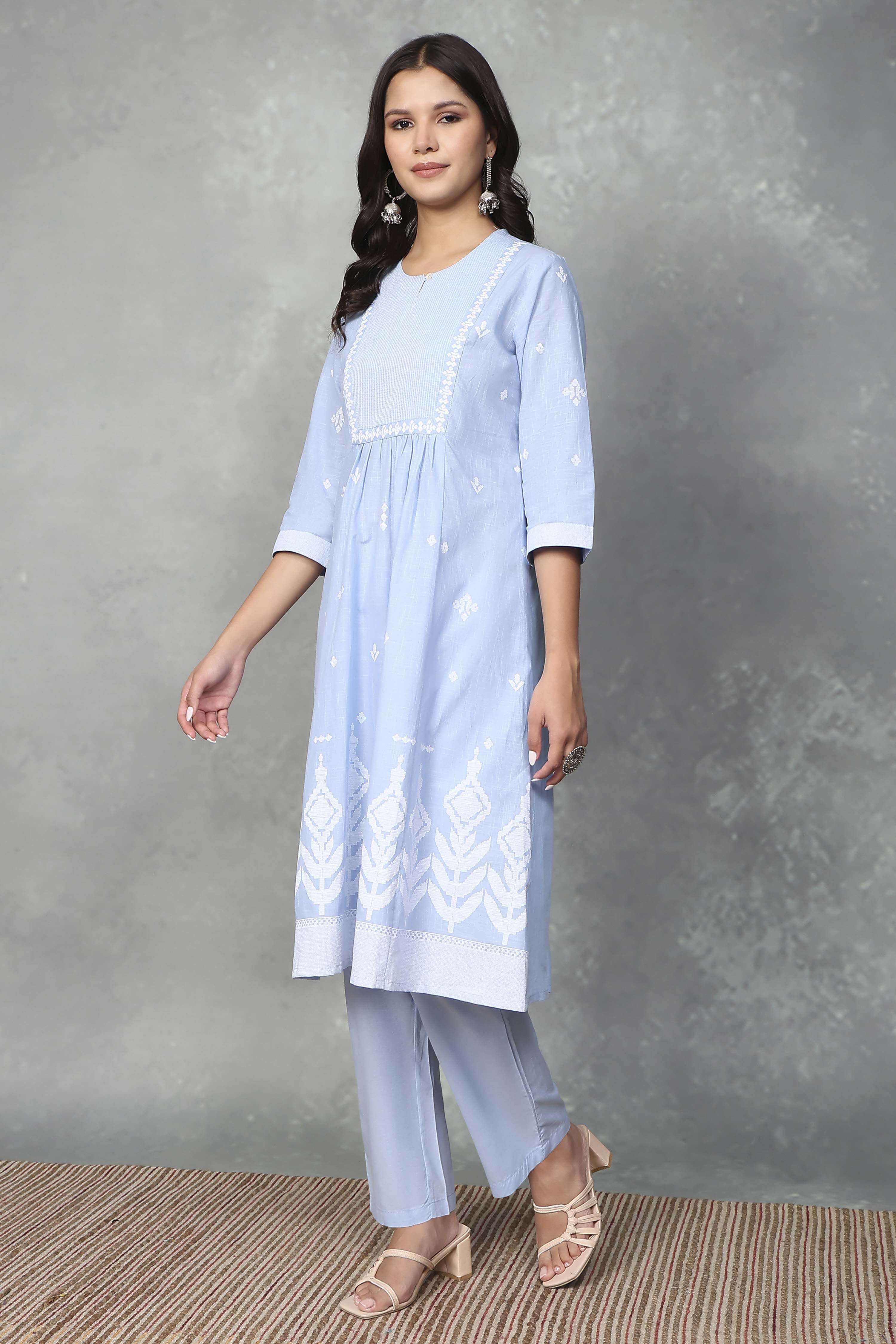 Blue Cotton Kurta Pants Set image number 3