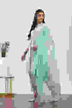 Green Viscose Polyester Gathered Suit Sets image number 3