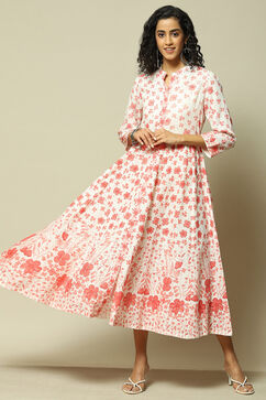 White Rayon Anarkali Printed Dress image number 0