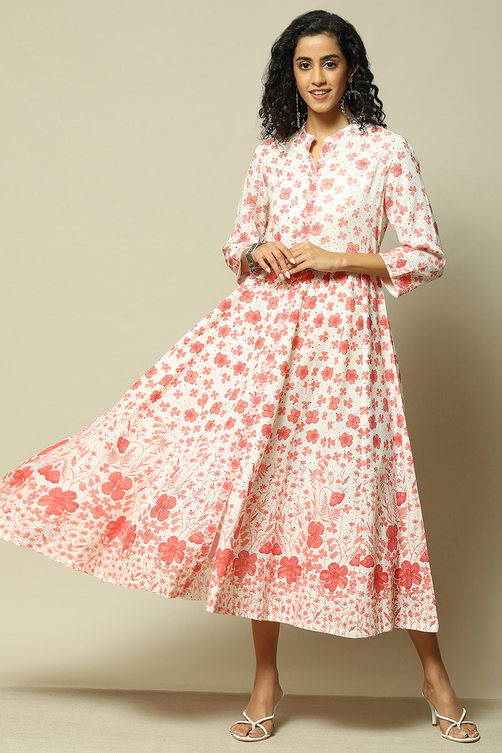 Buy White Rayon Anarkali Printed Dress 1N by Rangriti Buy White Rayon Anarkali Printed Dress 1N by Rangriti