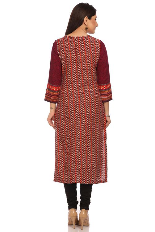 Wine Straight Cotton Kurta image number 3