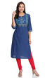 Dark Blue Straight Cotton Kurta image number 4