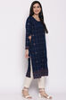 Teal Blue Poly Cotton Straight Kurta image number 3