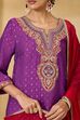 Purple Viscose Blend Straight Printed Suit Set image number 1