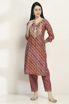 Pink Printed Straight Kurta Set image number 6