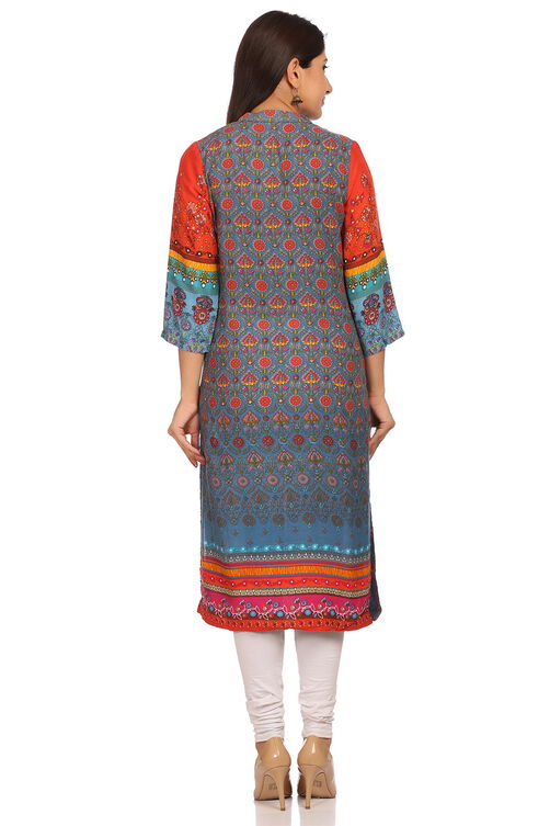 Blue Straight Modal Kurta image number 3
