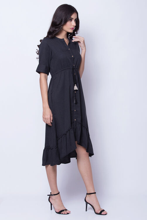 Black Poly Cotton Flared Dress image number 2