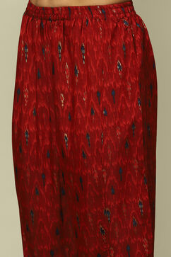 Red LIVA LIVA Straight Printed Kurta Palazzo Suit Set image number 2