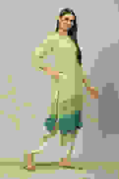 Green LIVA Straight Printed Kurta image number 4