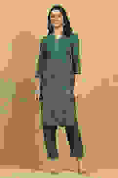 Green Viscose Rayon Printed A-Line Co-ord Set image number 6