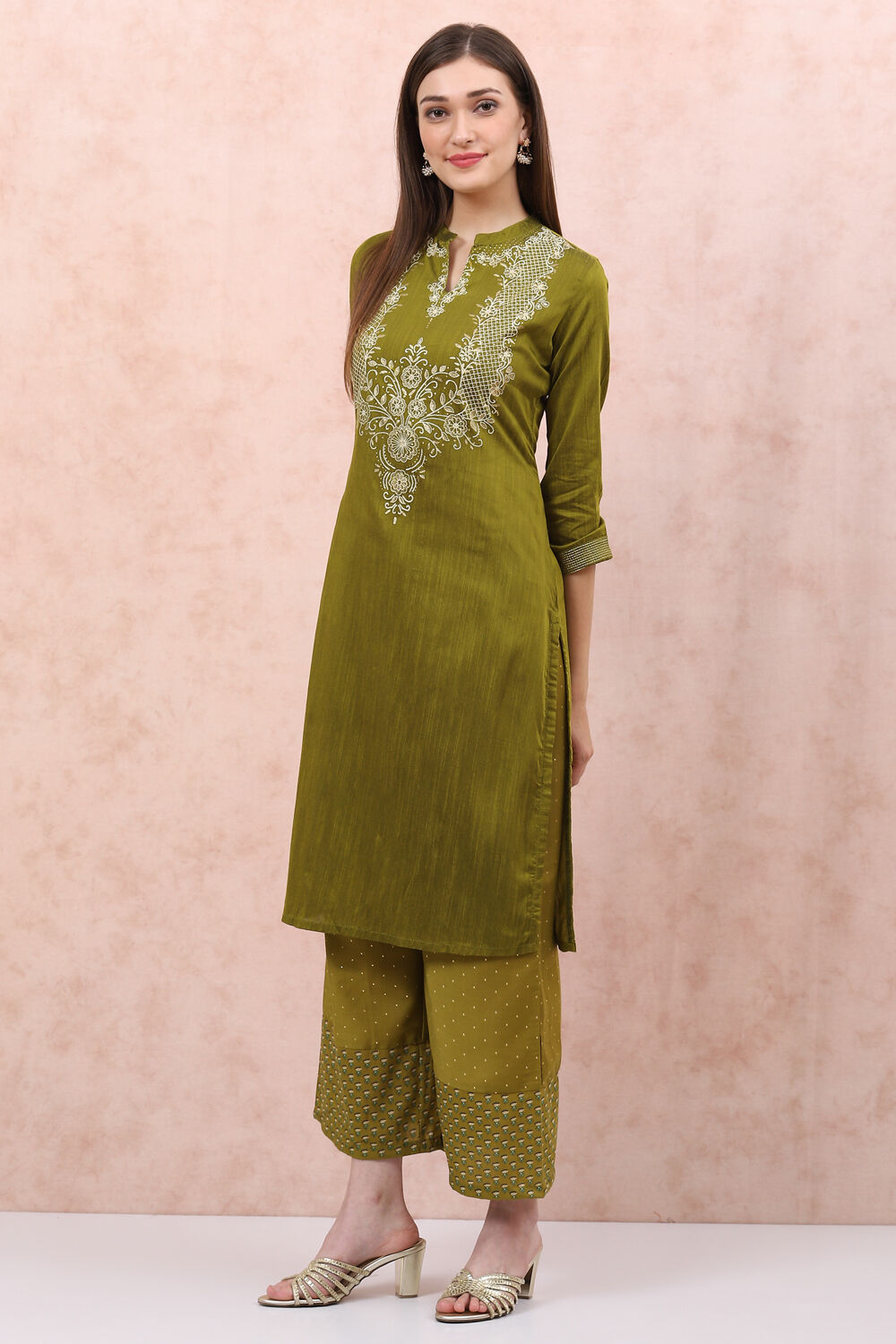 Green Art Silk Straight Kurta image number 2