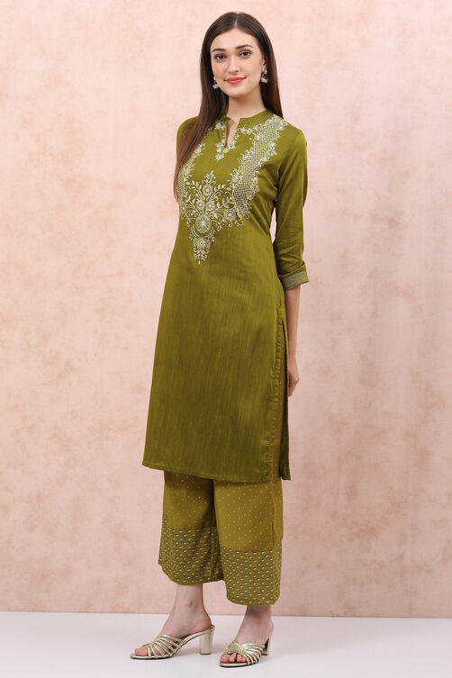 Green Art Silk Straight Kurta image number 2