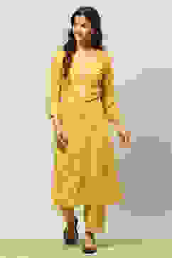 Yellow Rayon Straight Printed Kurta Salwar Suit Set image number 0