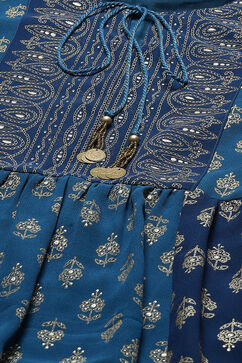 Blue Art Silk Tiered Dress image number 1