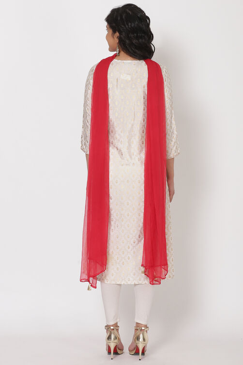 Off White Viscose Straight Suit Set image number 4