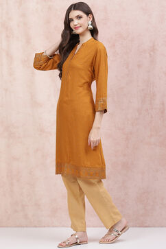 Mustard LIVA Straight Kurta image number 2