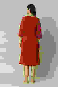 Red LIVA Straight Printed Kurta image number 4