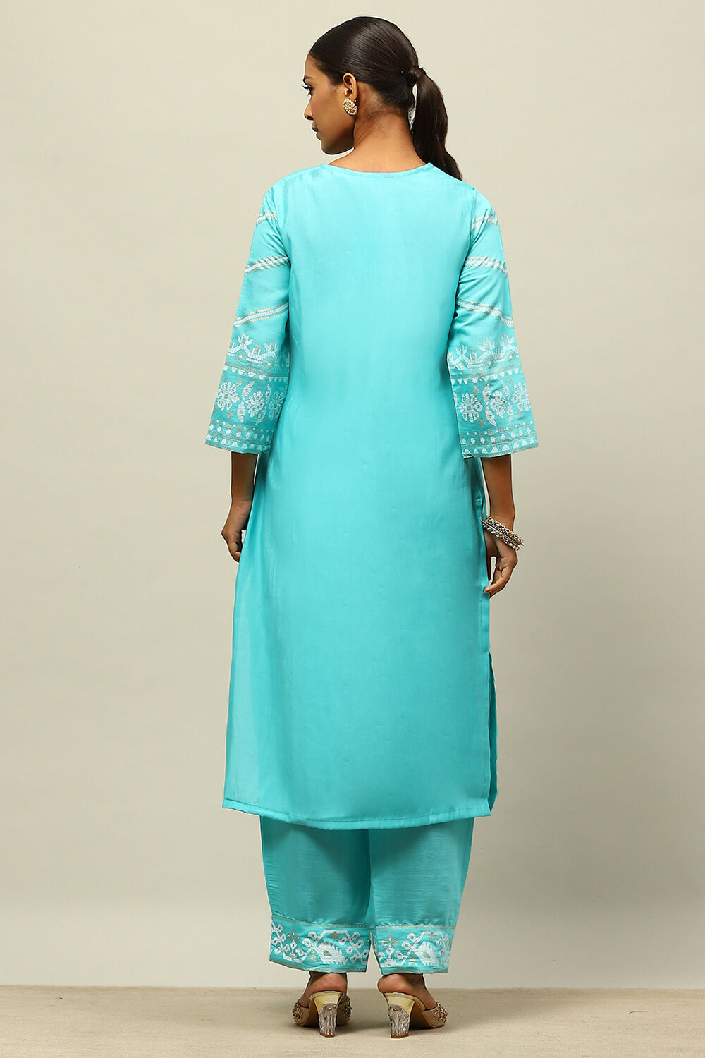 Blue Viscose Blend Printed Straight Kurta image number 3