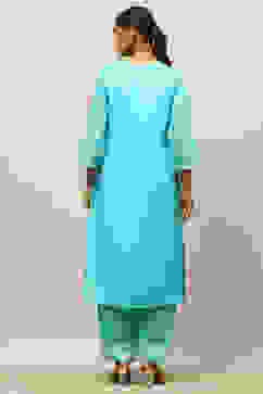 Blue Viscose Blend Printed Straight Kurta image number 3