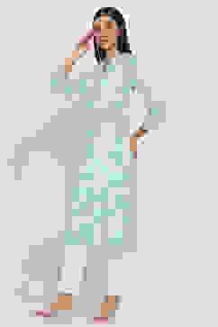 Sea Green Printed Straight Kurta image number 2