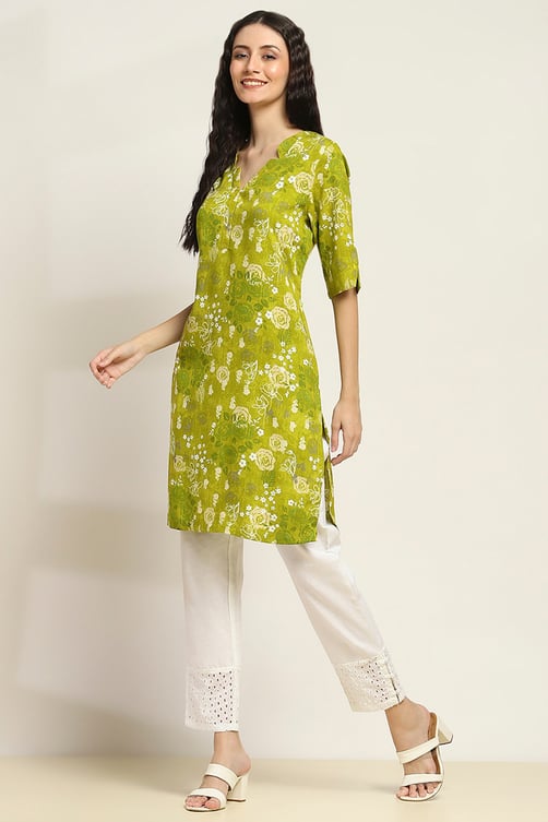 Blue Printed Straight Kurta image number 2