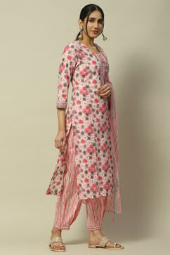Pink Voile Straight Suit Set image number 6