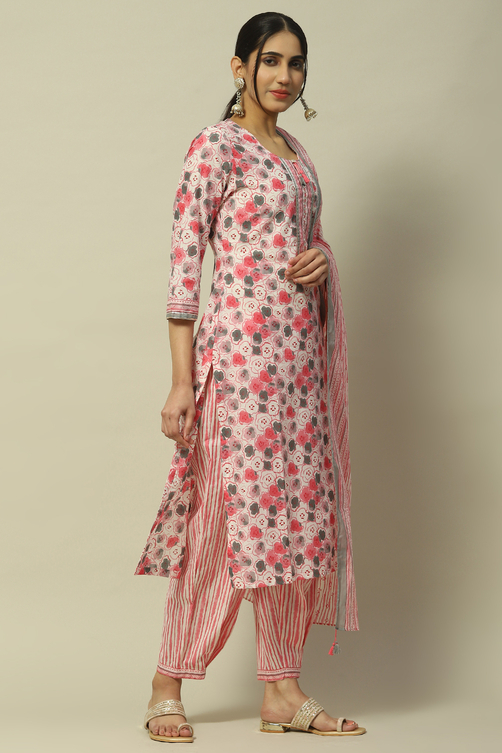 Pink Voile Straight Suit Set image number 6